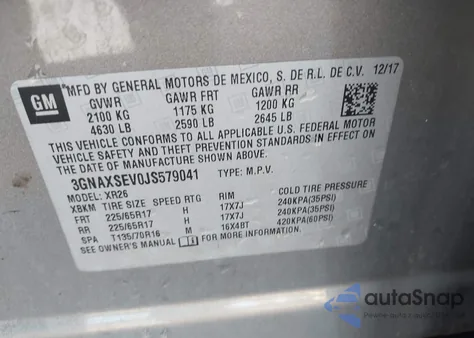 2018 Chevrolet Equinox Lt z USA, uszkodzony, nr VIN 3GNAXSEV0JS579041